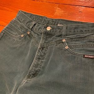 Rocky Mountain High-Waisted Pinstripe Jeans – Dark Green, 28x38